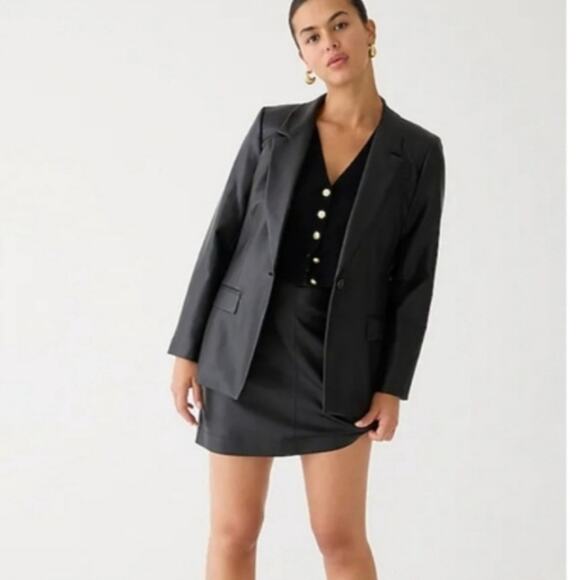NEW J. Crew Willa Classic Black Faux Leather Blazer Size 6 - Picture 2 of 15